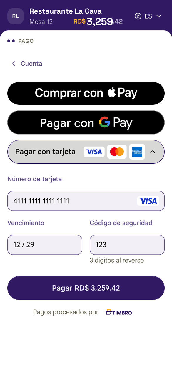 Pago con Apple Pay, Google Pay o tarjeta
