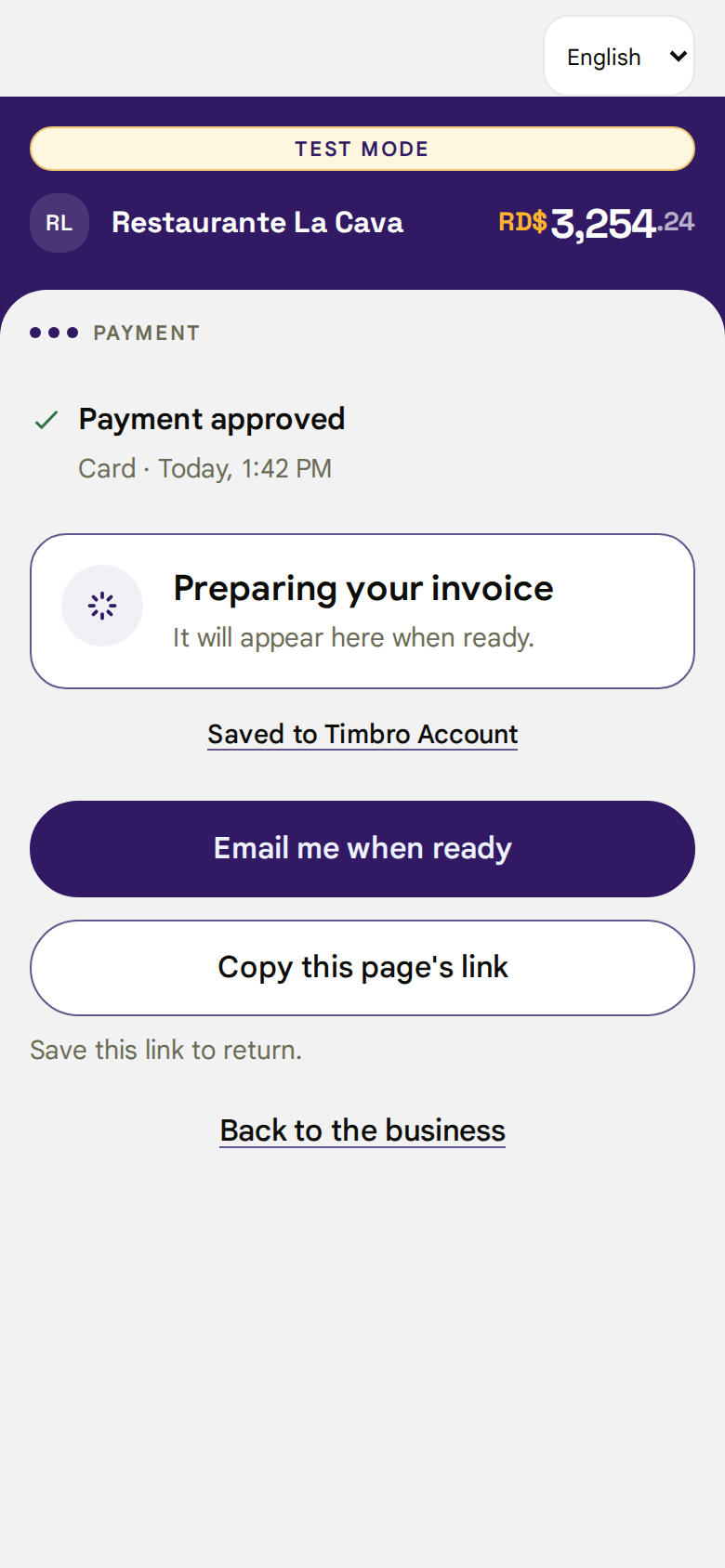 Approved payment with the invoice still pending DGII