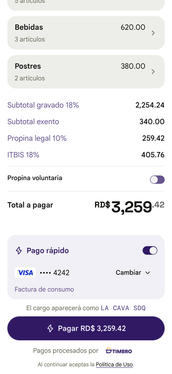 Pago rápido con la tarjeta guardada
